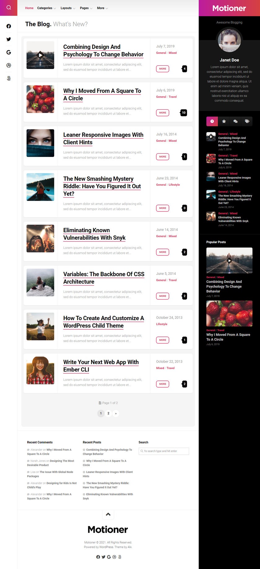 WordPress Free Blog Theme Motioner